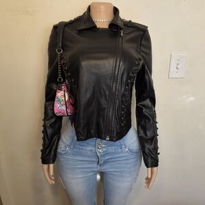 ☆Line & Dot Birch Women's Black Leather Moto Jacket☆